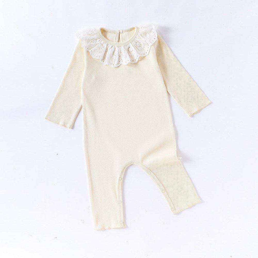 Spring Arrival Baby Girls Long Sleeves Flowers Hollow-out Pattern Collar Rompers