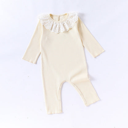 Spring Arrival Baby Girls Long Sleeves Flowers Hollow-out Pattern Collar Rompers
