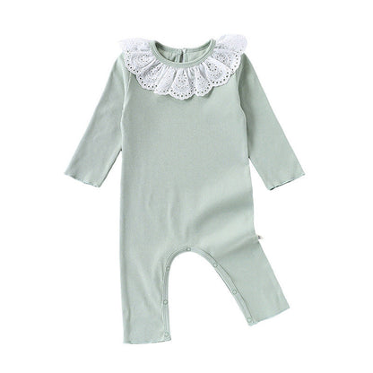 Spring Arrival Baby Girls Long Sleeves Flowers Hollow-out Pattern Collar Rompers