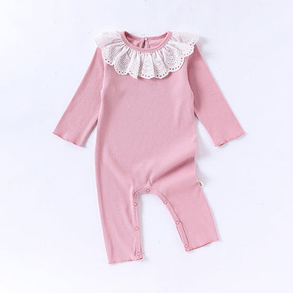 Spring Arrival Baby Girls Long Sleeves Flowers Hollow-out Pattern Collar Rompers