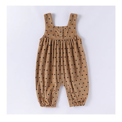 MyKids-USA® Girls Long Sleeves Solid Color Top Shirt and Sleeveless Polka Dots Pattern Overalls Clothing Set
