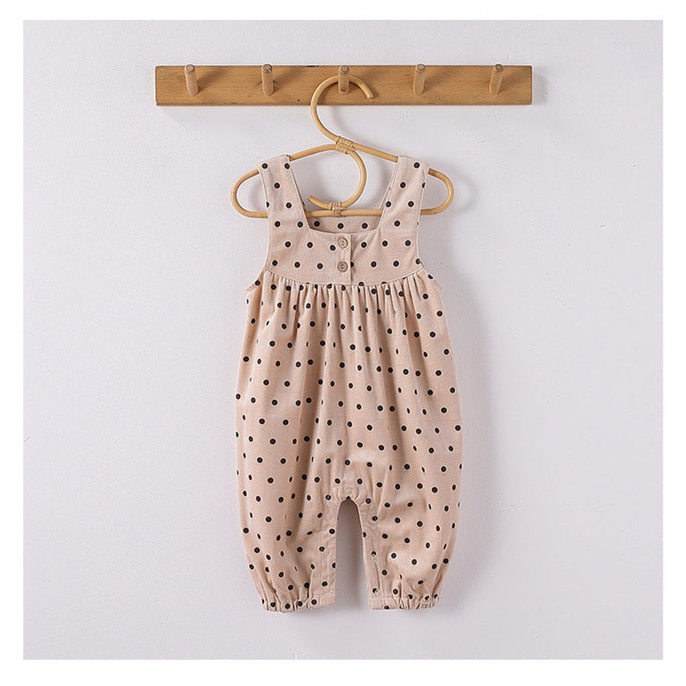 MyKids-USA® Girls Long Sleeves Solid Color Top Shirt and Sleeveless Polka Dots Pattern Overalls Clothing Set