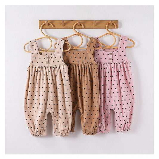MyKids-USA® Girls Long Sleeves Solid Color Top Shirt and Sleeveless Polka Dots Pattern Overalls Clothing Set