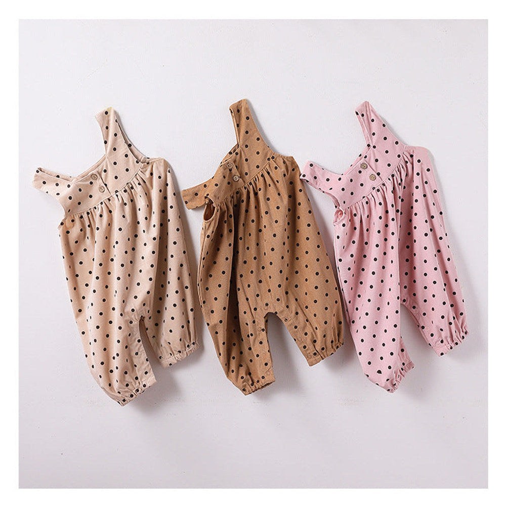 MyKids-USA® Girls Long Sleeves Solid Color Top Shirt and Sleeveless Polka Dots Pattern Overalls Clothing Set