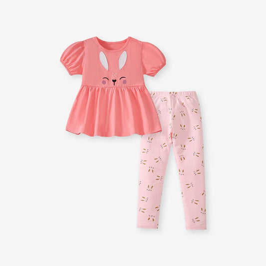 MyKids-USA® Baby Kids Cartoon Rabbit Pattern T-shirt and Striped Pants Clothing Set for Girls