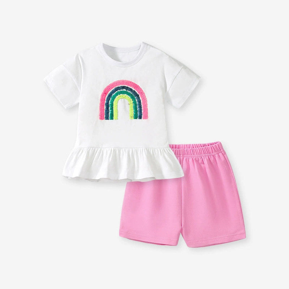 MyKids-USA® Baby Kids Rainbow Pattern T-shirt and Shorts Clothing Set for Girls