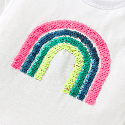 MyKids-USA® Baby Kids Rainbow Pattern T-shirt and Shorts Clothing Set for Girls