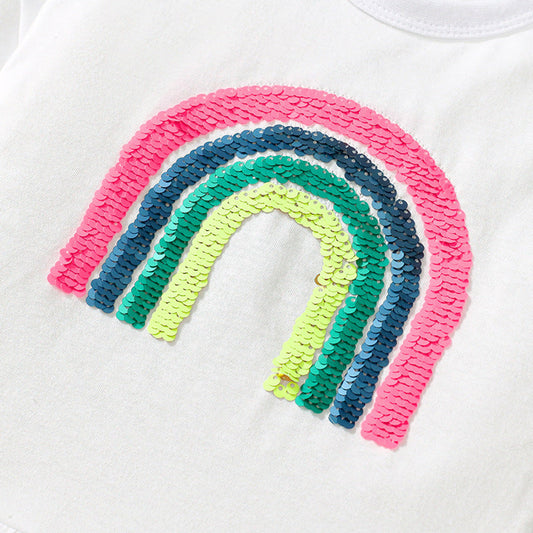 MyKids-USA® Baby Kids Rainbow Pattern T-shirt and Shorts Clothing Set for Girls