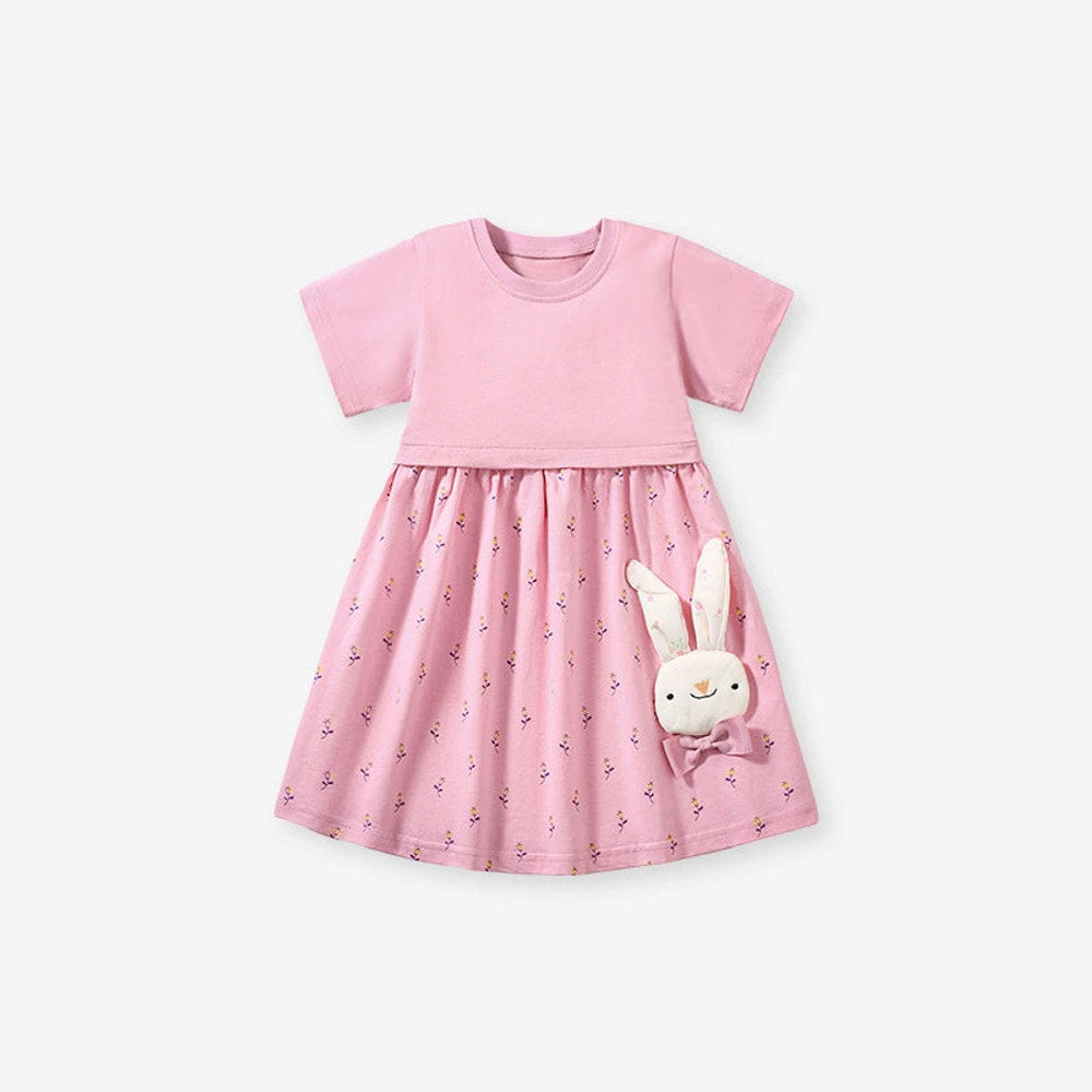 MyKids-USA® Animals Cartoon Pattern Short Sleeves Floral Dress for Stylish Girls
