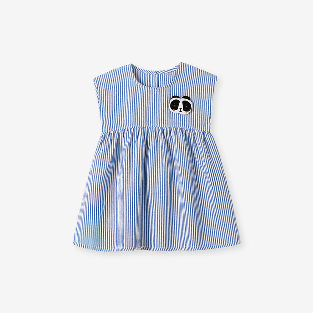 MyKids-USA® Animals Cartoon Pattern Sleeveless Striped Dress for Stylish Girls