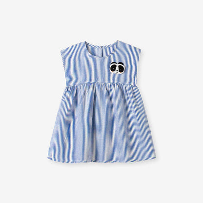 MyKids-USA® Animals Cartoon Pattern Sleeveless Striped Dress for Stylish Girls