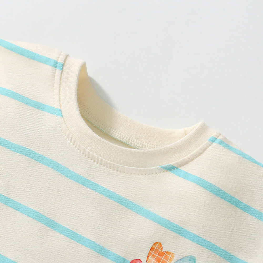 MyKids-USA® Colorful Heart Pattern Short Sleeves Striped Dress for Stylish Girls