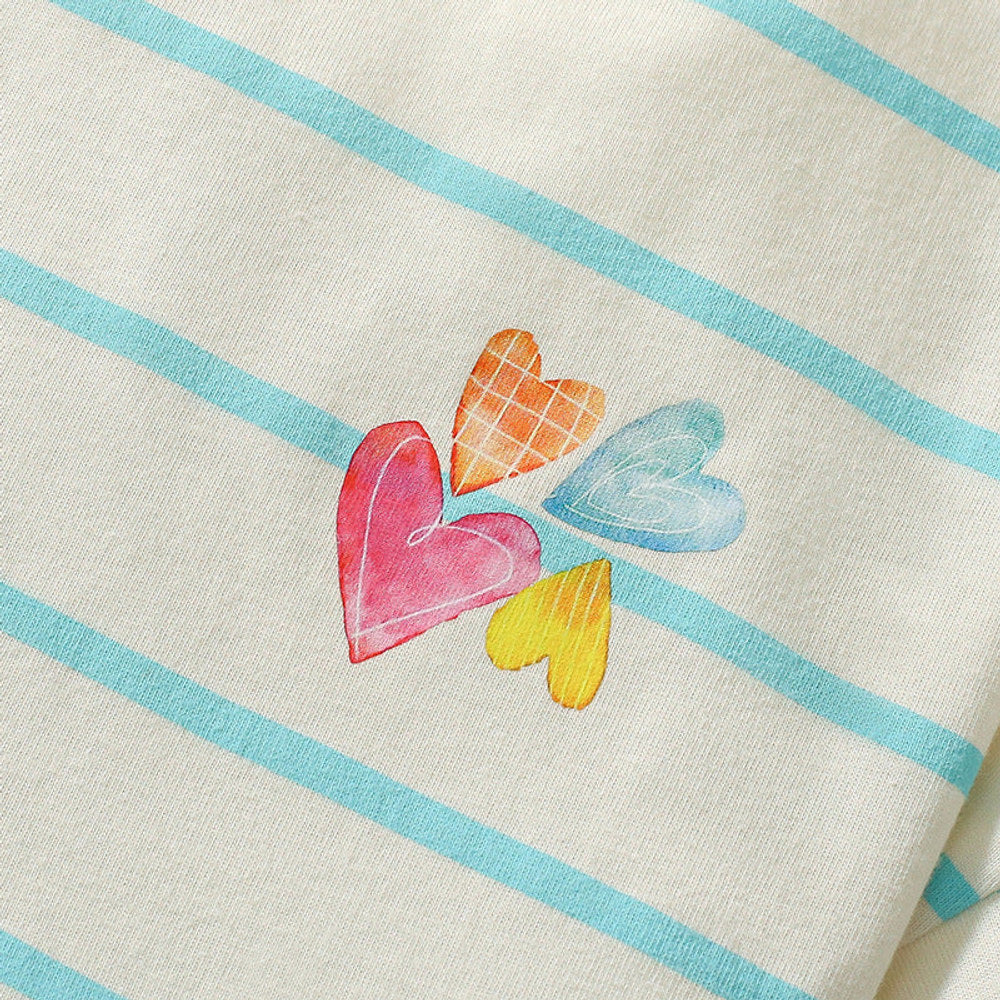 MyKids-USA® Colorful Heart Pattern Short Sleeves Striped Dress for Stylish Girls