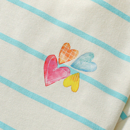 MyKids-USA® Colorful Heart Pattern Short Sleeves Striped Dress for Stylish Girls