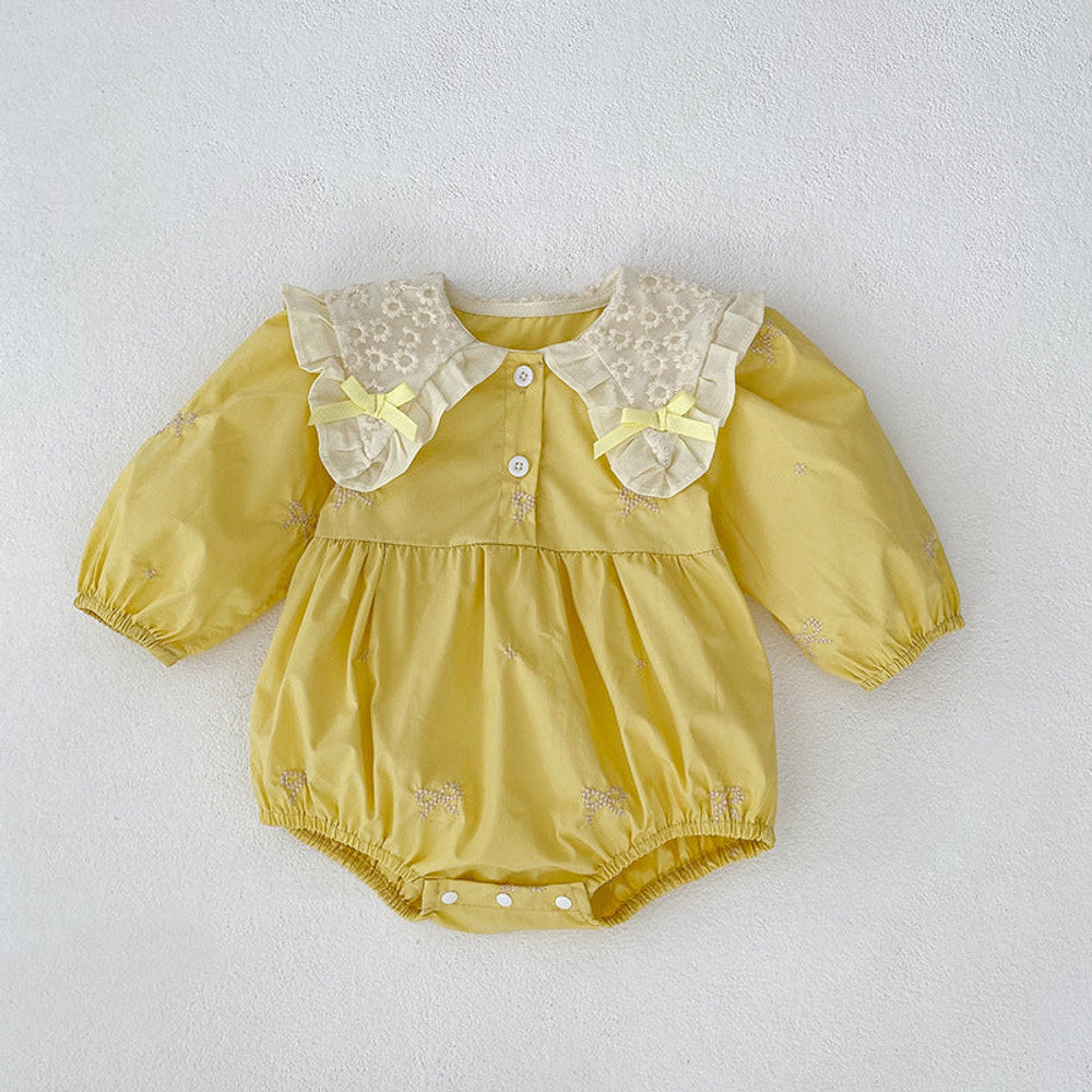 MyKids-USA® Baby Kids Girls Long Sleeves Bows Embroidery Pattern Floral Collar bodysuit or Dress – Princess Sister Matching