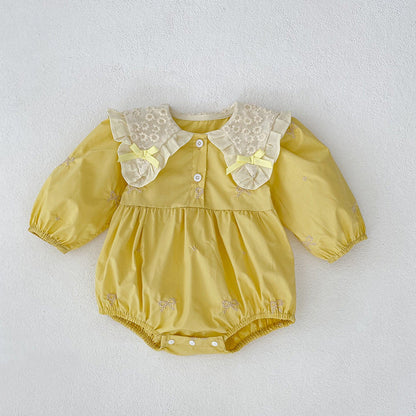 MyKids-USA® Baby Kids Girls Long Sleeves Bows Embroidery Pattern Floral Collar bodysuit or Dress – Princess Sister Matching