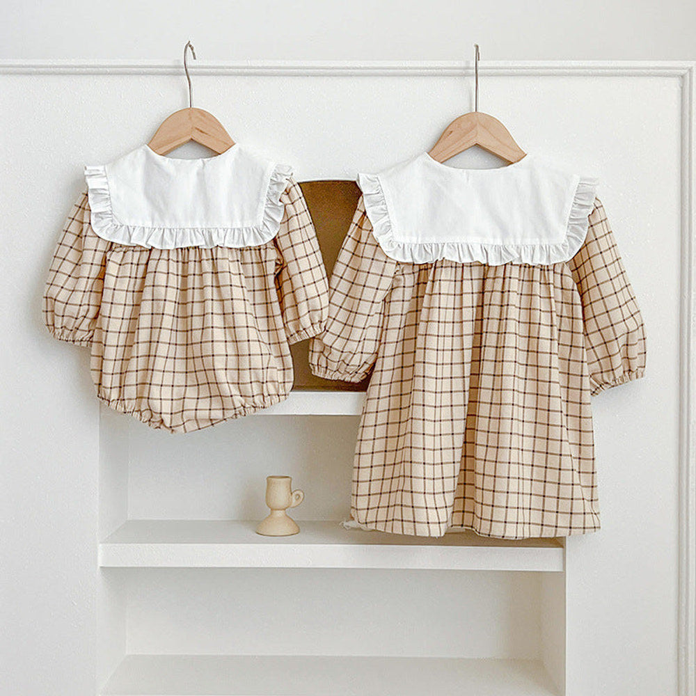 MyKids-USA® Baby Girls Plaid Long-sleeved bodysuit or Dress – Princess Sister Matching