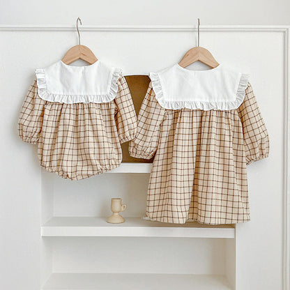 MyKids-USA® Baby Girls Plaid Long-sleeved bodysuit or Dress – Princess Sister Matching