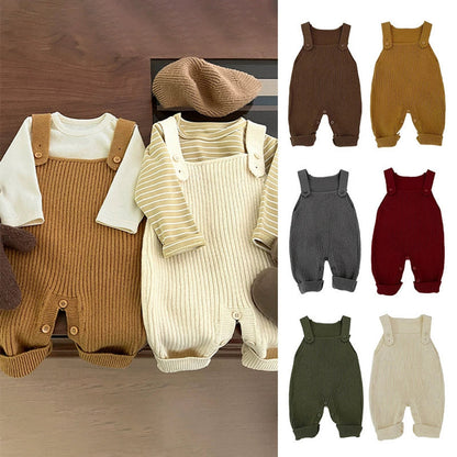 MyKids-USA® Baby Unisex Sleeveless Simple Solid Color Knitted Strap Rompers Overalls