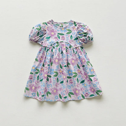 MyKids-USA® Baby Kids Girls Short-Sleeved Floral Pattern Cute Dress