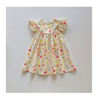 MyKids-USA® Baby Kids Girls Fly Sleeves Colorful Heart Pattern Dress