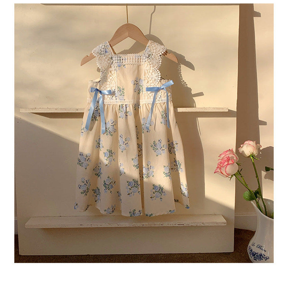 MyKids-USA® Baby Kids Girls Sleeveless Flowers Printed and Embroidered Pattern Dress