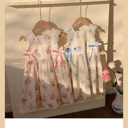 MyKids-USA® Baby Kids Girls Sleeveless Flowers Printed and Embroidered Pattern Dress