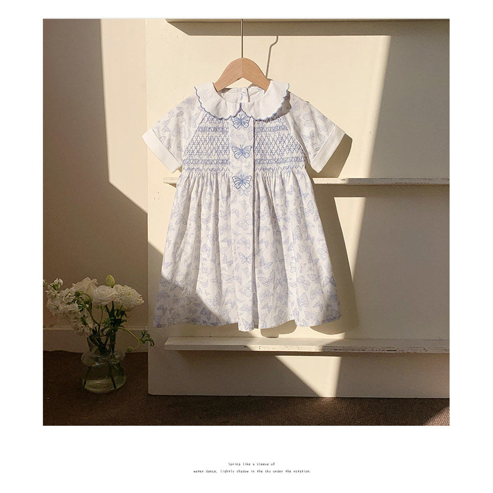 MyKids-USA® Baby Kids Girls Short Sleeves Butterfly Pattern Embroidered Dress