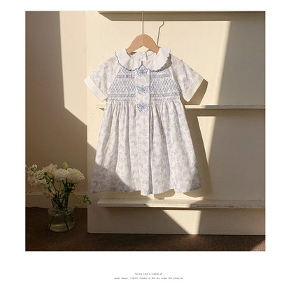 MyKids-USA® Baby Kids Girls Short Sleeves Butterfly Pattern Embroidered Dress