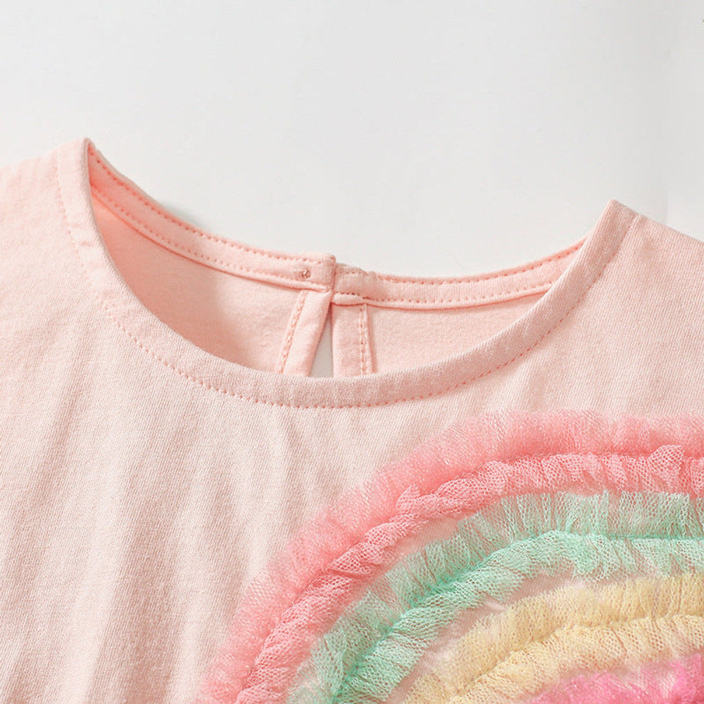 MyKids-USA® Colorful Rainbow Pattern Fly Sleeves Tulle Dress for Stylish Girls