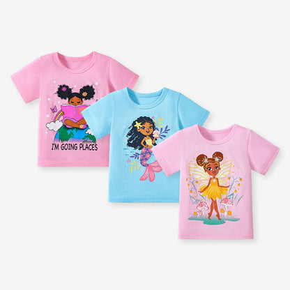 MyKids-USA® Kids’ Mermaid Cartoon Pattern Short Sleeves T-shirt in European and American Style