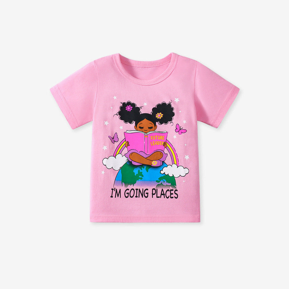 MyKids-USA® Kids’ Mermaid Cartoon Pattern Short Sleeves T-shirt in European and American Style
