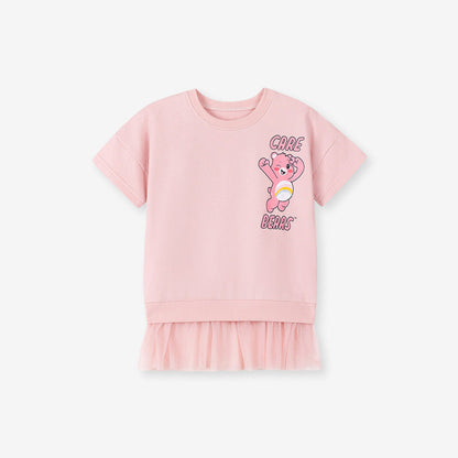 MyKids-USA® Teddy Cartoon Pattern Short Sleeves Tulle Dress for Stylish Girls