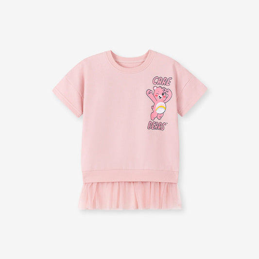 MyKids-USA® Summer Arrival Teddy Cartoon Pattern Short Sleeves Tulle Dress for Stylish Girls