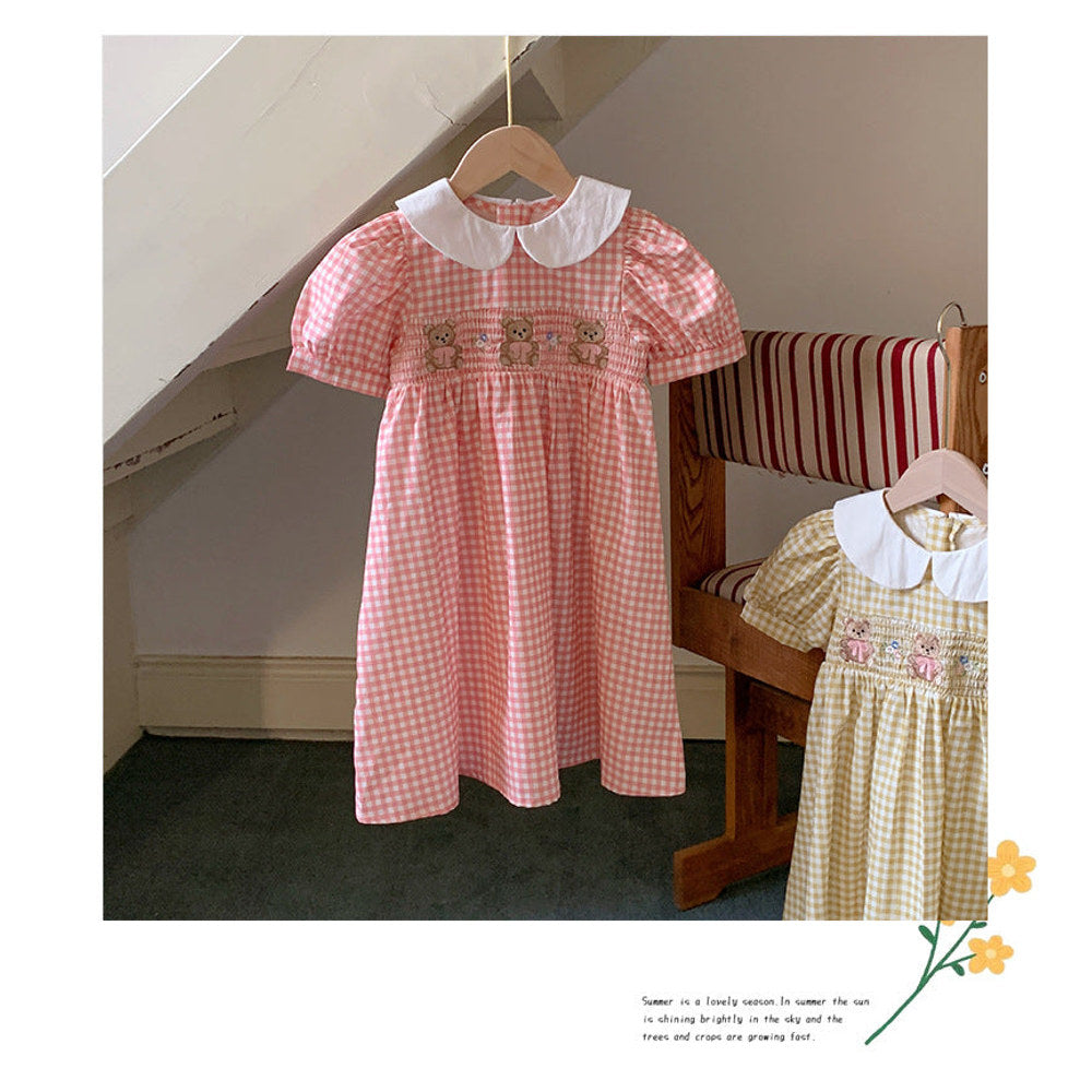 MyKids-USA® Baby Kids Girls French Short Sleeves Floral Pattern Embroidered Dress