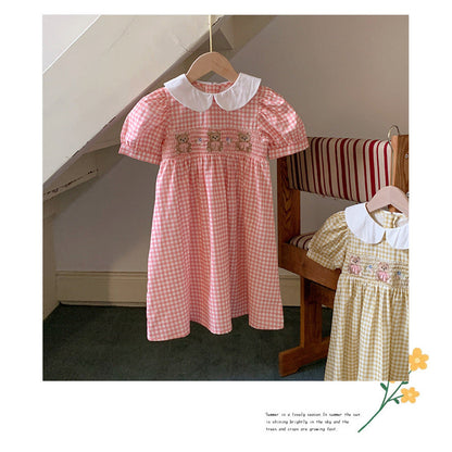 MyKids-USA® Baby Kids Girls French Short Sleeves Floral Pattern Embroidered Dress