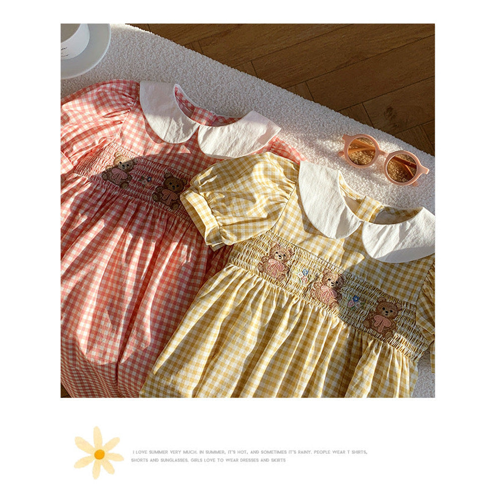 MyKids-USA® Baby Kids Girls French Short Sleeves Floral Pattern Embroidered Dress