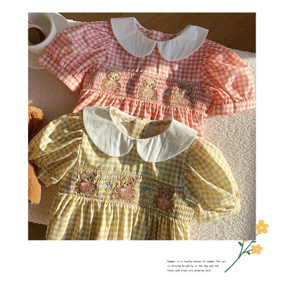 MyKids-USA® Baby Kids Girls French Short Sleeves Floral Pattern Embroidered Dress