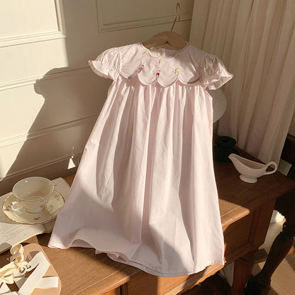 MyKids-USA® Baby Kids Girls French Short Sleeves Floral Pattern Embroidered Dress