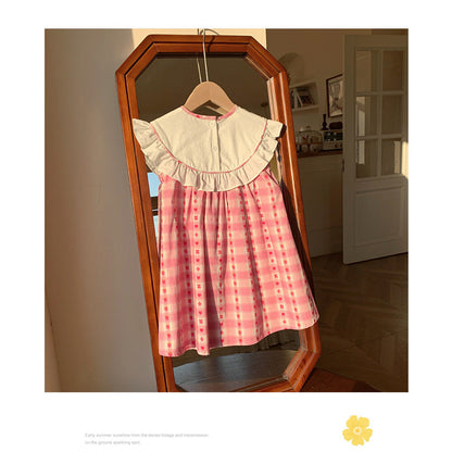 MyKids-USA® Baby Kids Girls Cute Sleeveless Fruits Pattern Embroidered Plaid Dress