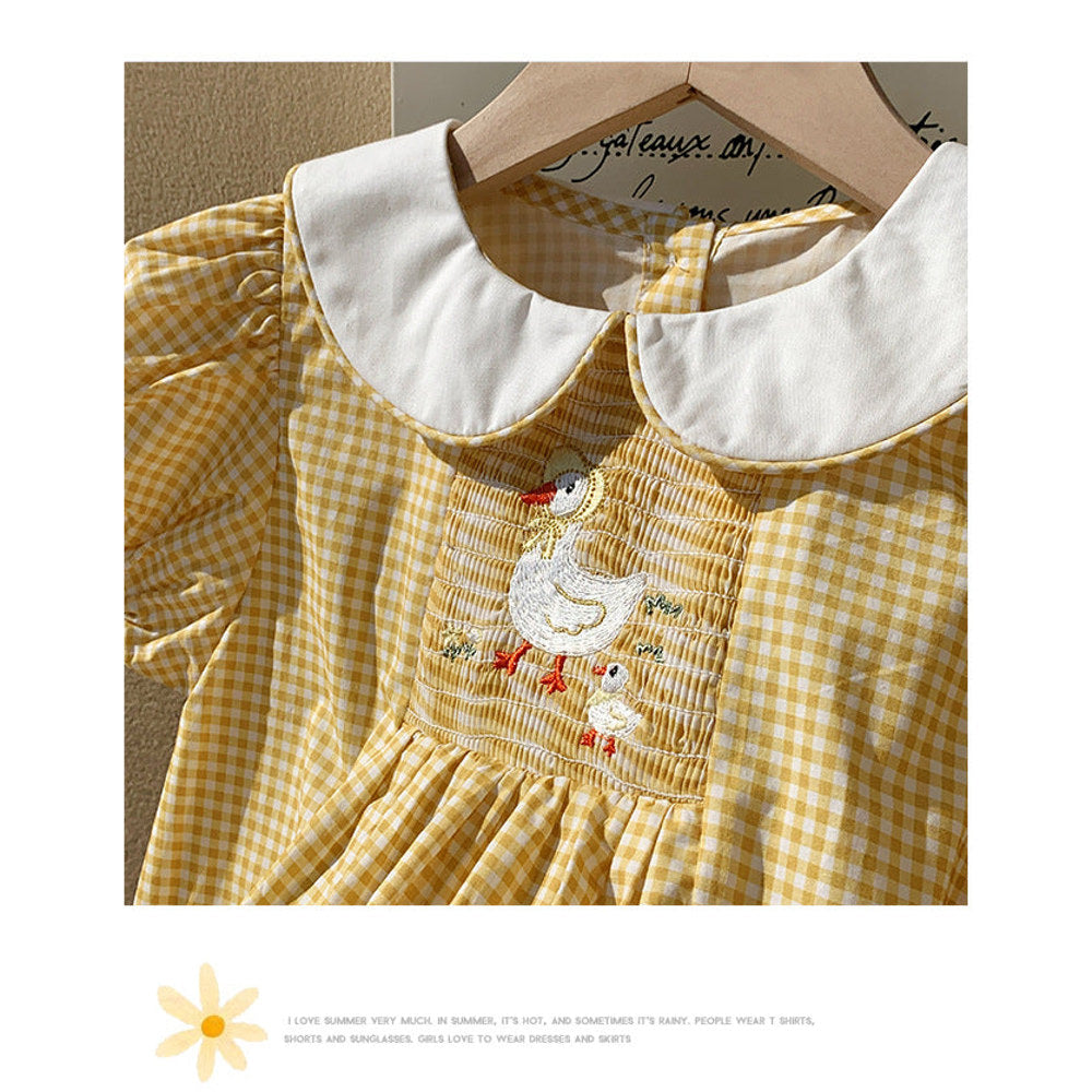 MyKids-USA® Baby Kids Girls Cute Short Sleeves Ducks Pattern Embroidered Dress