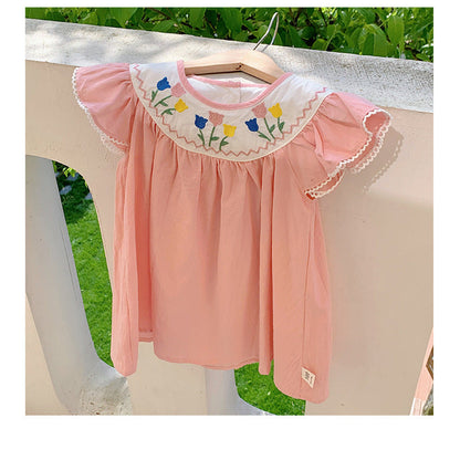 MyKids-USA® Baby Kids Girls Cute Short Sleeves Flowers Pattern Embroidered Dress