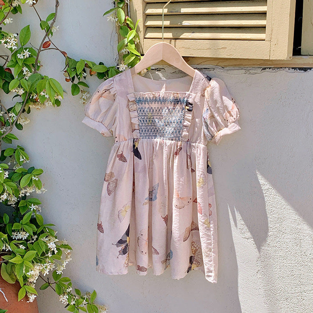 MyKids-USA® Baby Kids Girls Short Sleeves Butterfly Pattern Printed Dress