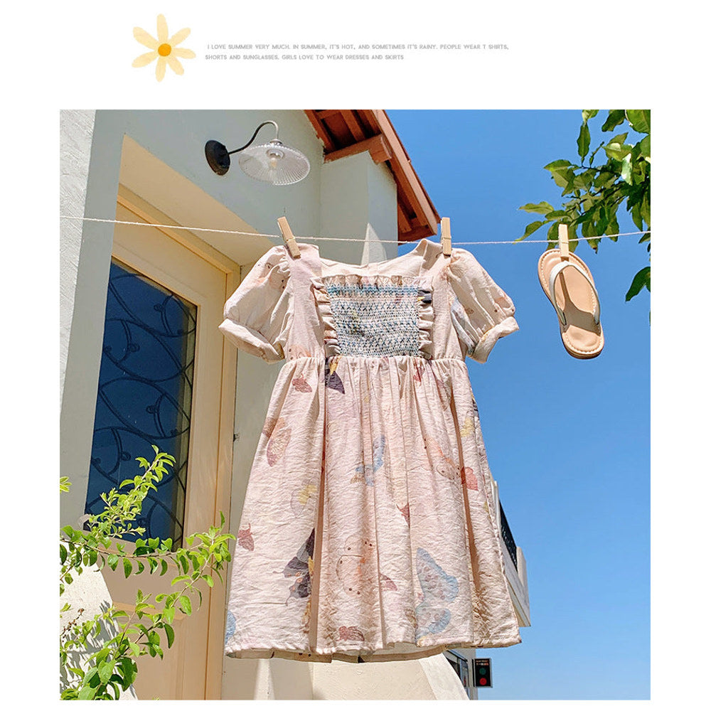 MyKids-USA® Baby Kids Girls Short Sleeves Butterfly Pattern Printed Dress