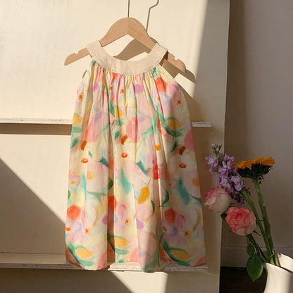 MyKids-USA® Baby Kids Girls Cute Sleeveless Oil-Painting Flowers Pattern Printed Dress