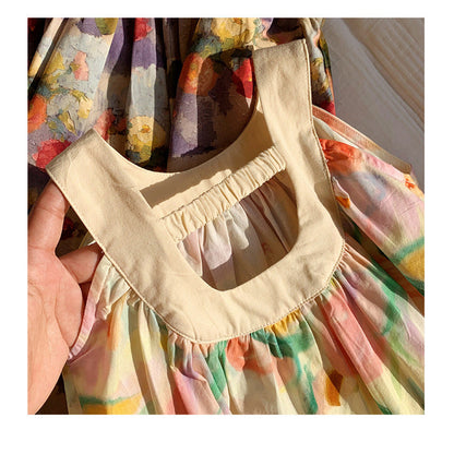 MyKids-USA® Baby Kids Girls Cute Sleeveless Oil-Painting Flowers Pattern Printed Dress