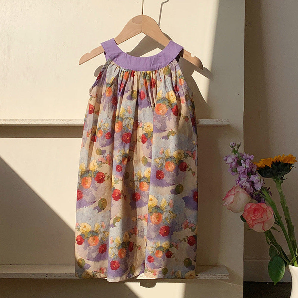 MyKids-USA® Baby Kids Girls Cute Sleeveless Oil-Painting Flowers Pattern Printed Dress