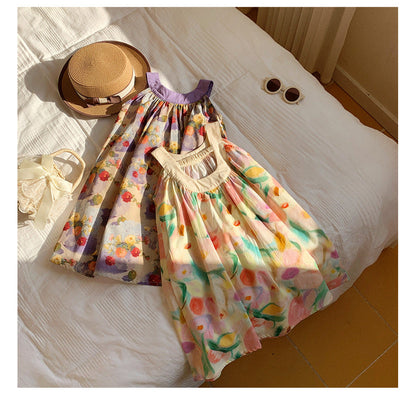 MyKids-USA® Baby Kids Girls Cute Sleeveless Oil-Painting Flowers Pattern Printed Dress