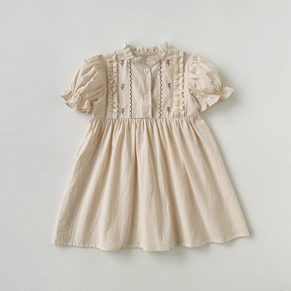 MyKids-USA® Baby Kids Girls Cute Short Sleeves Flowers Pattern Embroidered Dress