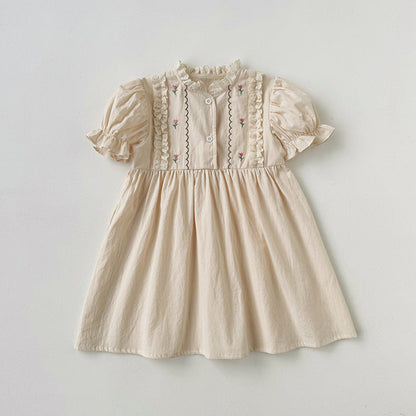 MyKids-USA® Baby Kids Girls Cute Short Sleeves Flowers Pattern Embroidered Dress